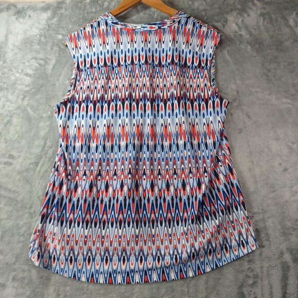 Cocomo Womens Y2K Retro Ikat Print Sleeveless Blouse Career Classic Red Blue‎ - Picture 4 of 9